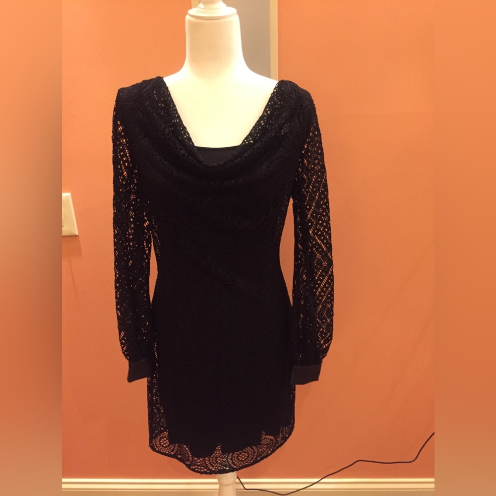 Marc New York Crochet Party Shift Dress Black Size 6